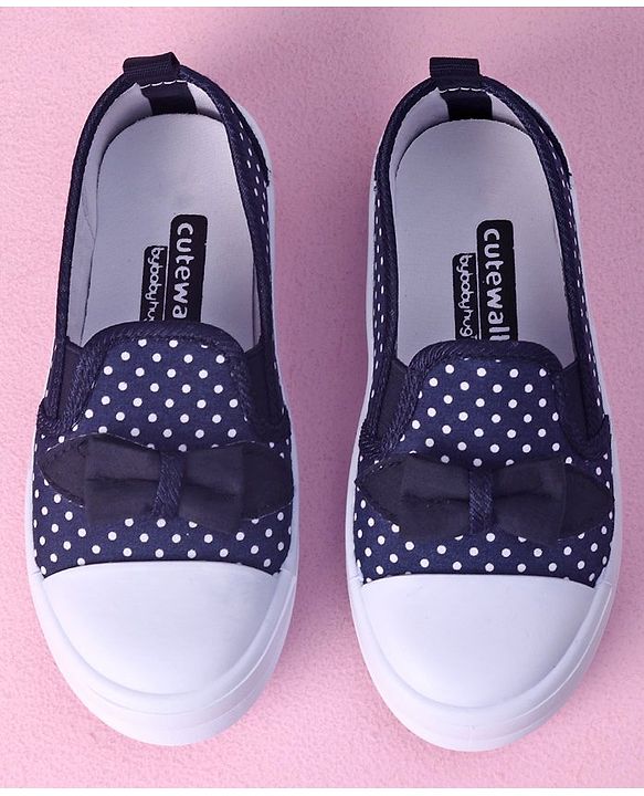 Cute Walk by Babyhug Slip On Casual Shoes Polka Dot Print with Bow - Navy