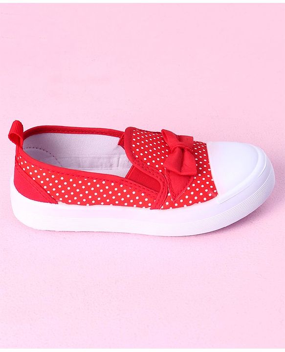 Cute Walk by Babyhug Slip On Casual Shoes Polka Dot Print with Bow - Red