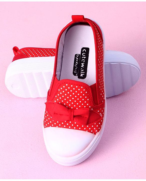Cute Walk by Babyhug Slip On Casual Shoes Polka Dot Print with Bow - Red