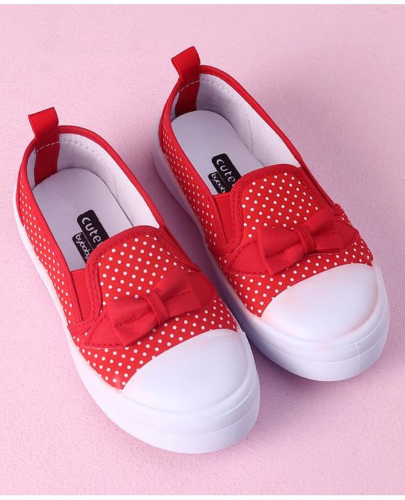 Cute Walk by Babyhug Slip On Casual Shoes Polka Dot Print with Bow - Red
