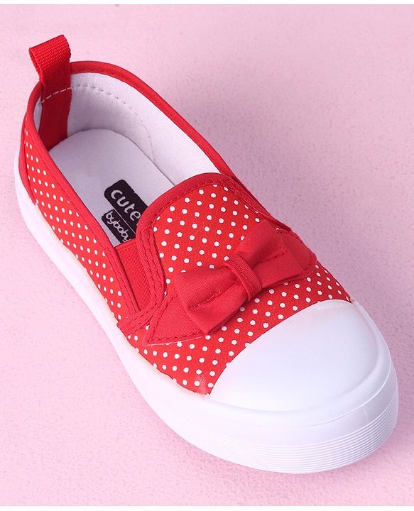 Cute Walk by Babyhug Slip On Casual Shoes Polka Dot Print with Bow - Red