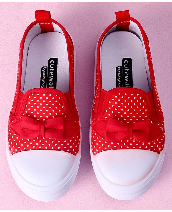 Cute Walk by Babyhug Slip On Casual Shoes Polka Dot Print with Bow - Red