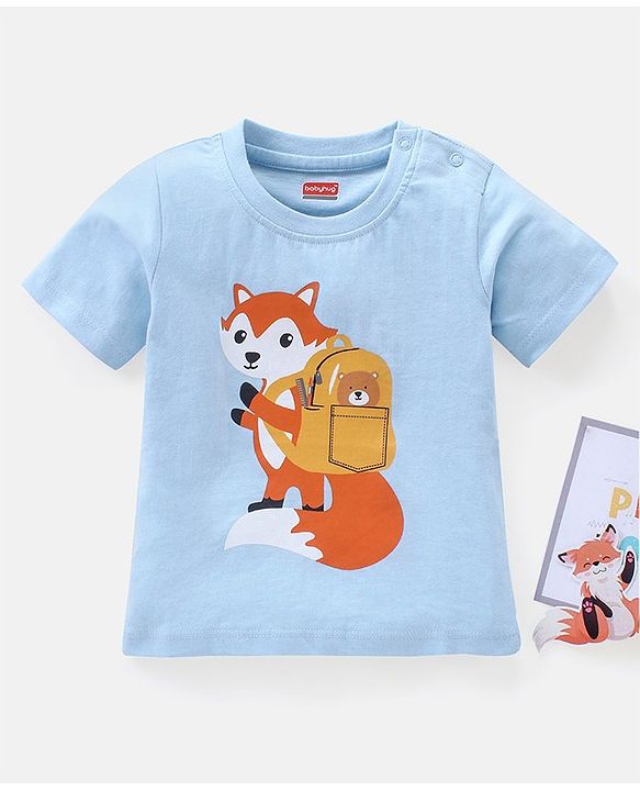 Babyhug Cotton Half Sleeves T-Shirts Wolf Print - Blue