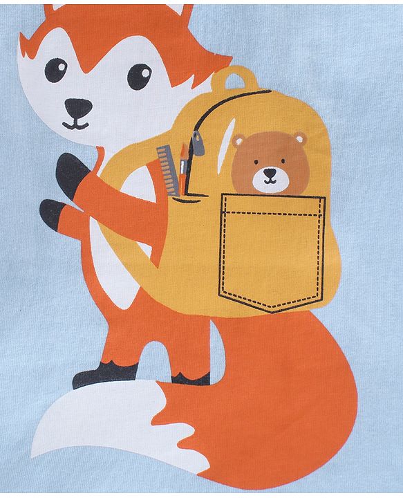 Babyhug Cotton Half Sleeves T-Shirts Wolf Print - Blue