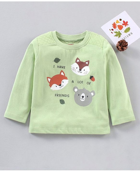 Babyhug Cotton Full Sleeves T-Shirt Multiprint- Green