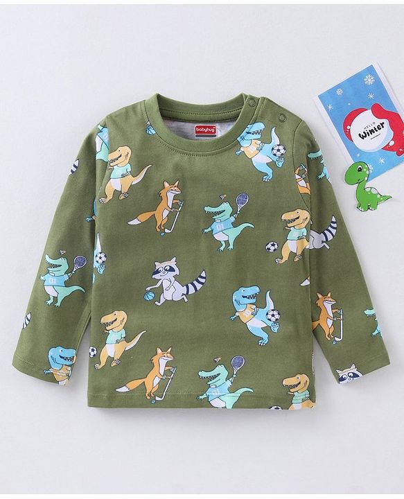 Babyhug Full Sleeves T-Shirts Animal Print - Green