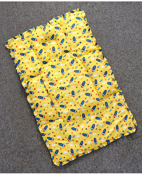 Babyhug Cotton Fix Pillow Mat Rocket Print - Yellow
