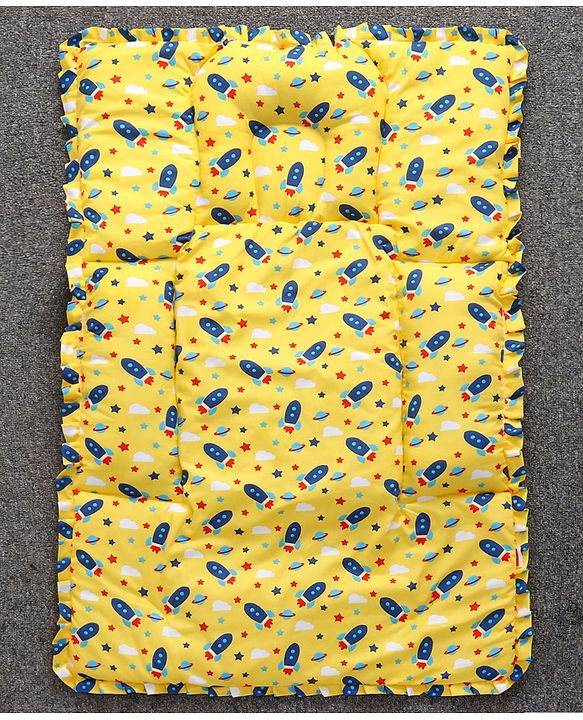 Babyhug Cotton Fix Pillow Mat Rocket Print - Yellow