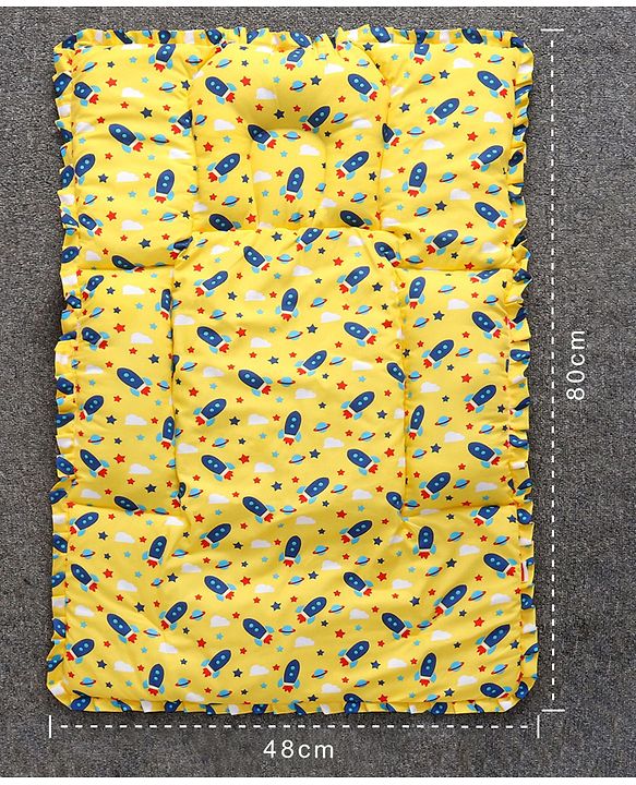 Babyhug Cotton Fix Pillow Mat Rocket Print - Yellow