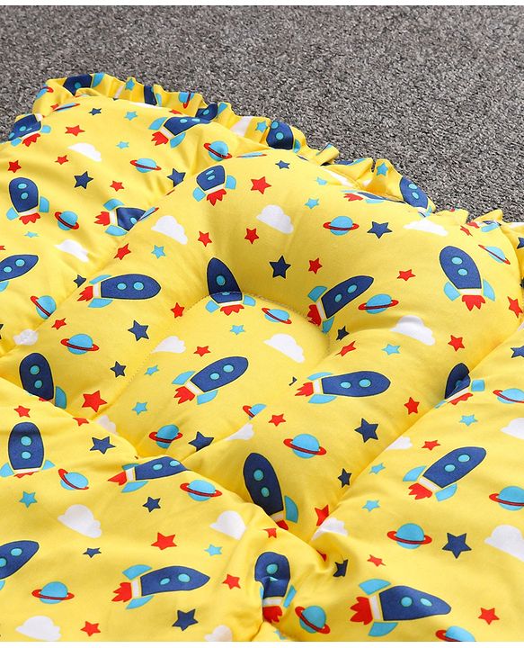 Babyhug Cotton Fix Pillow Mat Rocket Print - Yellow