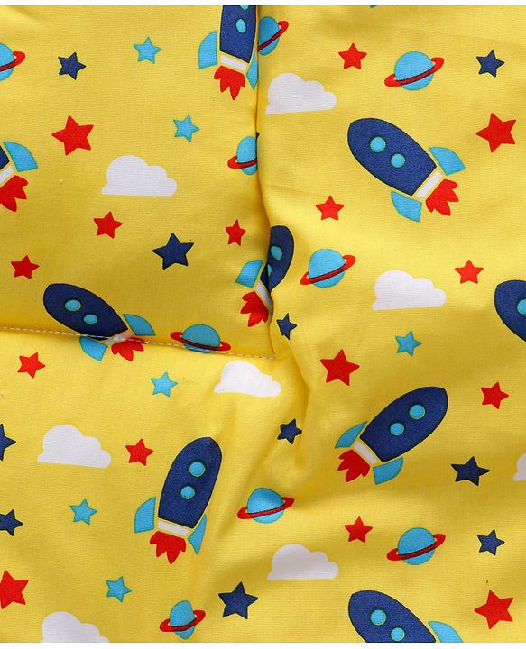 Babyhug Cotton Fix Pillow Mat Rocket Print - Yellow