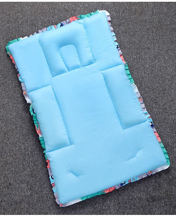 Babyhug Cotton Fix Pillow Mat With Car Print - Blue| Soft and Comfortable|  Light Weight and Travel Friendly| Foldable| New Born Gifting Option| For Boys and Girls| Use on Floor Cribs Cots or Cradle| 100% Cotton Fabric