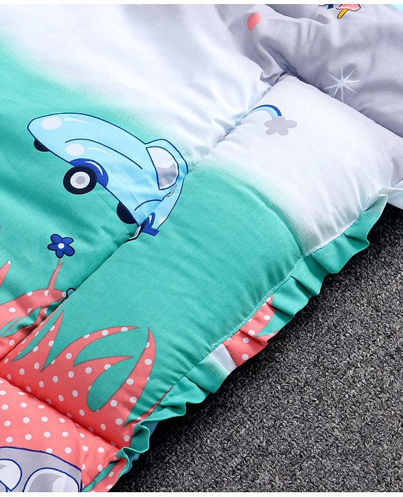 Babyhug Cotton Fix Pillow Mat With Car Print - Blue| Soft and Comfortable|  Light Weight and Travel Friendly| Foldable| New Born Gifting Option| For Boys and Girls| Use on Floor Cribs Cots or Cradle| 100% Cotton Fabric