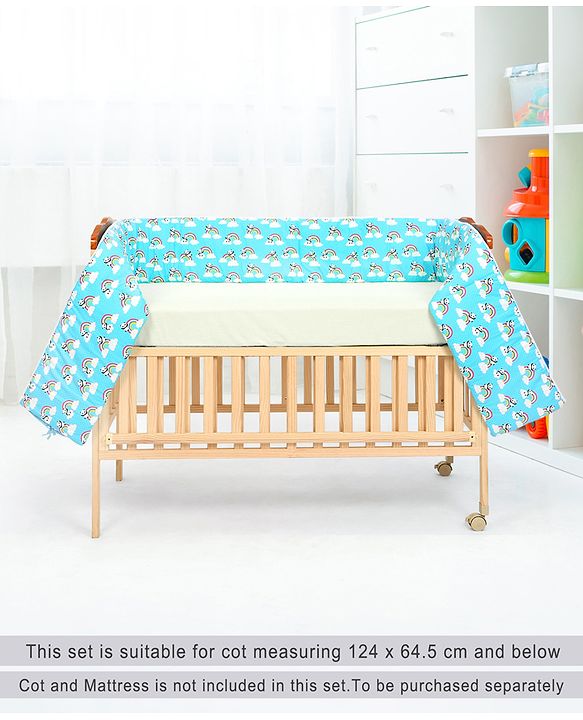 Babyhug Cot Bumpers Panda Print - Blue| Protective Padding| Soft and Comfortable| Washable| Easy to Assemble| Compact Folding for Storage| Prevents Bumping into Crib Sides