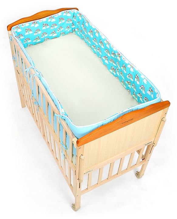 Babyhug Cot Bumpers Panda Print - Blue| Protective Padding| Soft and Comfortable| Washable| Easy to Assemble| Compact Folding for Storage| Prevents Bumping into Crib Sides