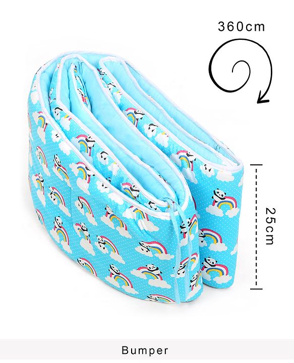Babyhug Cot Bumpers Panda Print - Blue| Protective Padding| Soft and Comfortable| Washable| Easy to Assemble| Compact Folding for Storage| Prevents Bumping into Crib Sides
