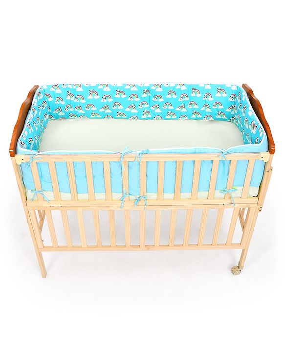 Babyhug Cot Bumpers Panda Print - Blue| Protective Padding| Soft and Comfortable| Washable| Easy to Assemble| Compact Folding for Storage| Prevents Bumping into Crib Sides