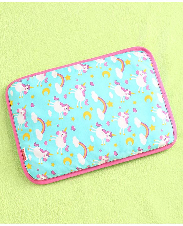 Babyhug Head Shaping Mustard Seed Rai Pillow Unicorn Print - Sea Green
