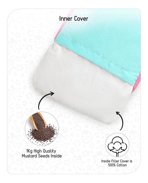 Babyhug Head Shaping Mustard Seed Rai Pillow Unicorn Print - Sea Green