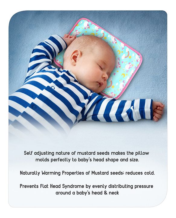 Babyhug Head Shaping Mustard Seed Rai Pillow Unicorn Print - Sea Green