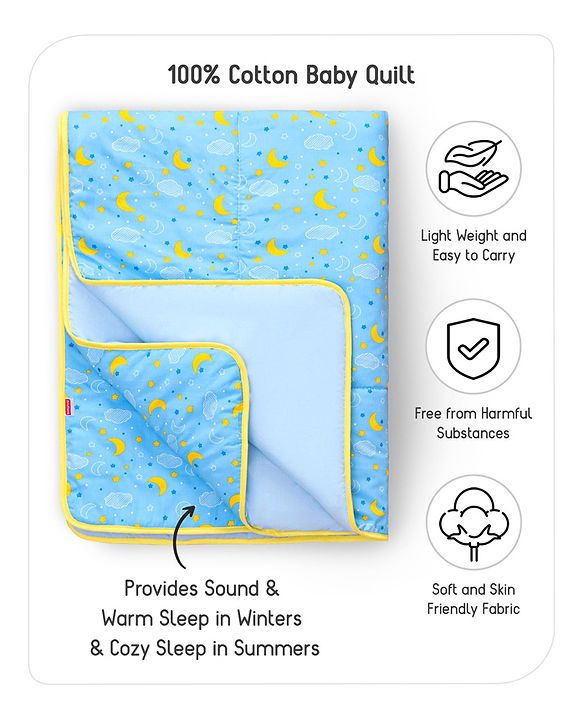 Babyhug Cotton Quilt Moon Print - Blue
