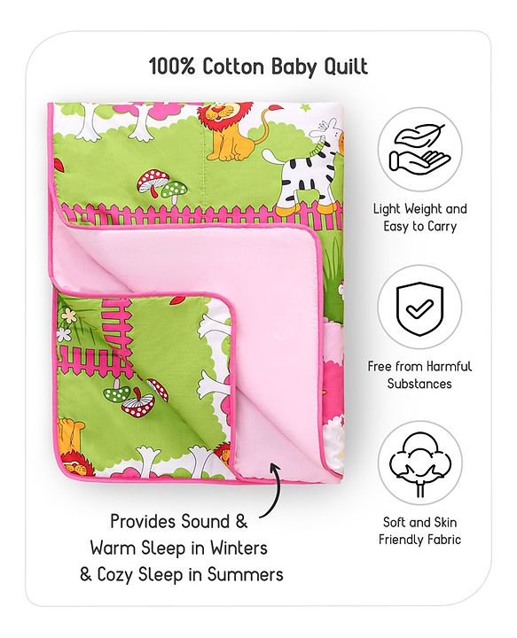 Babyhug Cotton Quilt Jungle Print - Pink