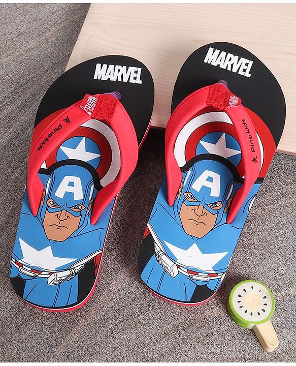 Pine Kids Flip Flops Captain America Print - Black Red