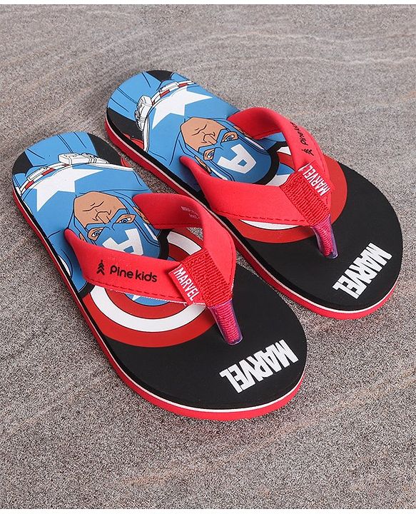 Pine Kids Flip Flops Captain America Print - Black Red