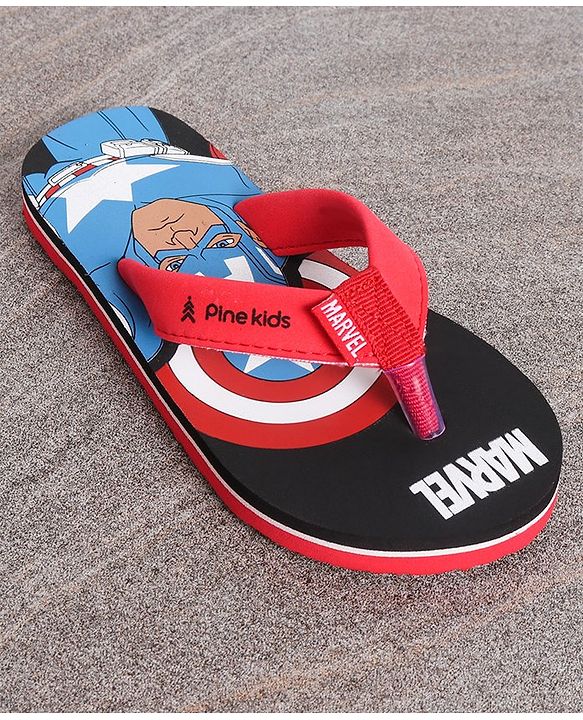 Pine Kids Flip Flops Captain America Print - Black Red