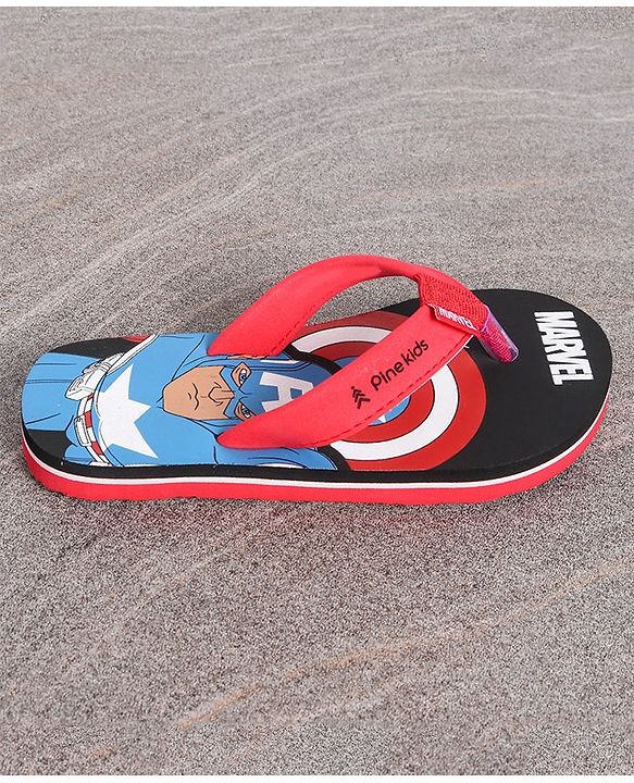 Pine Kids Flip Flops Captain America Print - Black Red