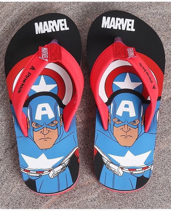 Pine Kids Flip Flops Captain America Print - Black Red
