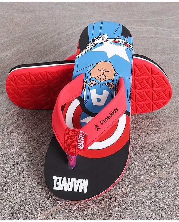 Pine Kids Flip Flops Captain America Print - Black Red