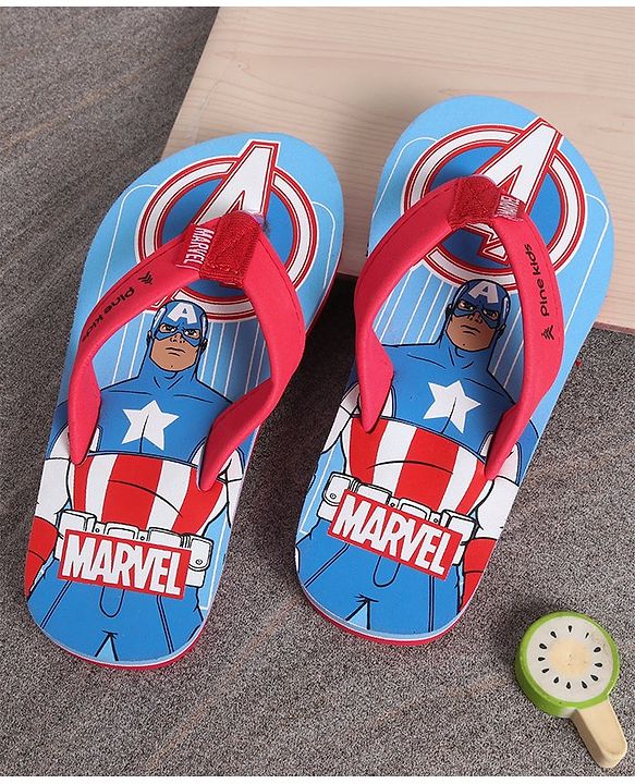 Pine Kids Slip On Flip Flops Captain America Print - Sky Blue Red