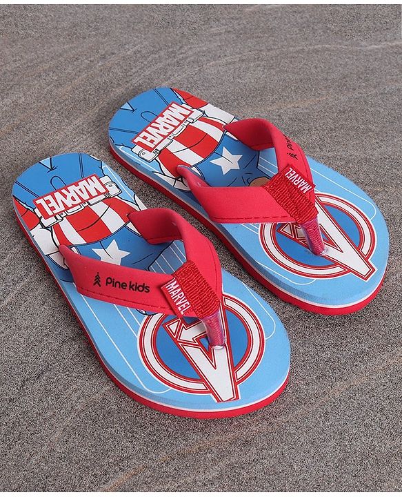 Pine Kids Slip On Flip Flops Captain America Print - Sky Blue Red