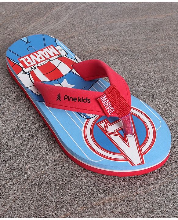 Pine Kids Slip On Flip Flops Captain America Print - Sky Blue Red
