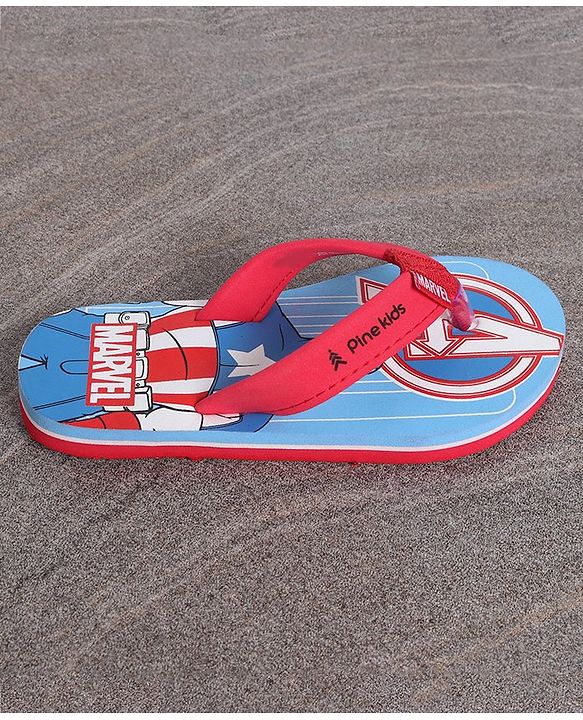 Pine Kids Slip On Flip Flops Captain America Print - Sky Blue Red