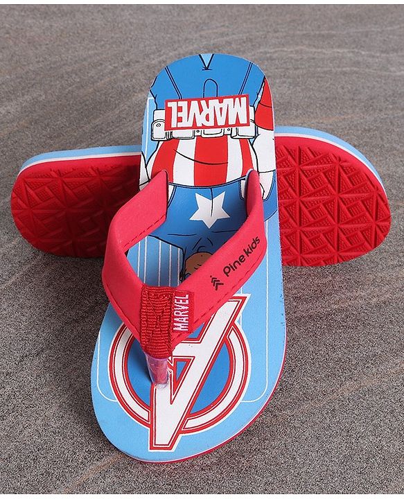 Pine Kids Slip On Flip Flops Captain America Print - Sky Blue Red