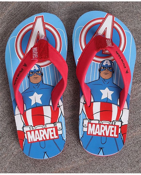 Pine Kids Slip On Flip Flops Captain America Print - Sky Blue Red