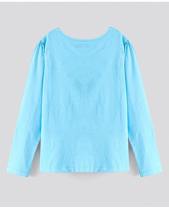 Pine Kids Cotton Knit Full Sleeves T shirt with Flower Print - Blue