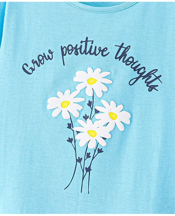 Pine Kids Cotton Knit Full Sleeves T shirt with Flower Print - Blue