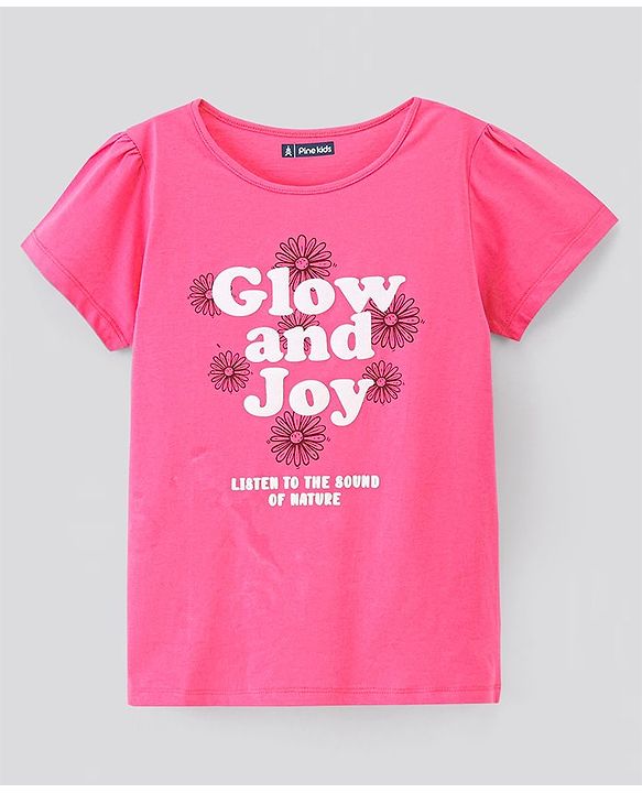 Pine Kids Half Sleeves Biowashed T-Shirt Multiprint - Pink