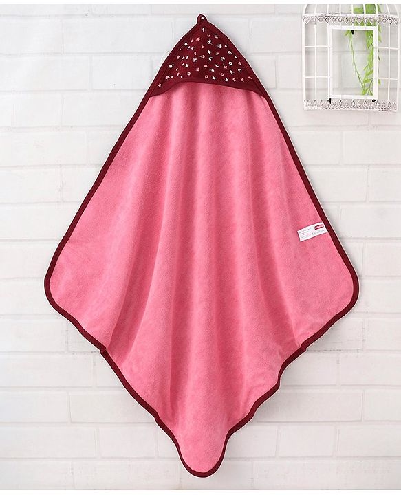 Babyhug Double Layer Terry Hooded Towel Floral Print - Pink