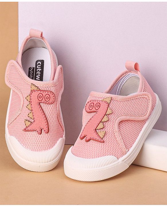 Cute Walk by Babyhug Casual Shoes With Velcro Closure Dino Patch - White Light Pink