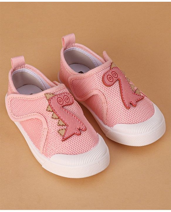 Cute Walk by Babyhug Casual Shoes With Velcro Closure Dino Patch - White Light Pink