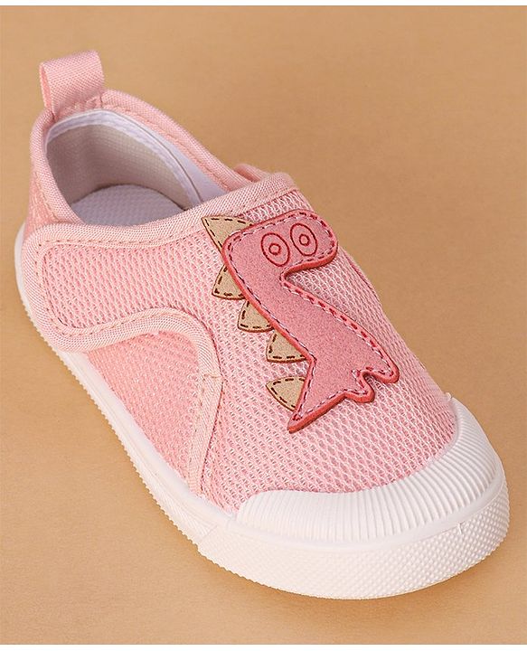Cute Walk by Babyhug Casual Shoes With Velcro Closure Dino Patch - White Light Pink
