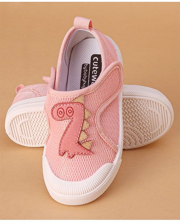 Cute Walk by Babyhug Casual Shoes With Velcro Closure Dino Patch - White Light Pink