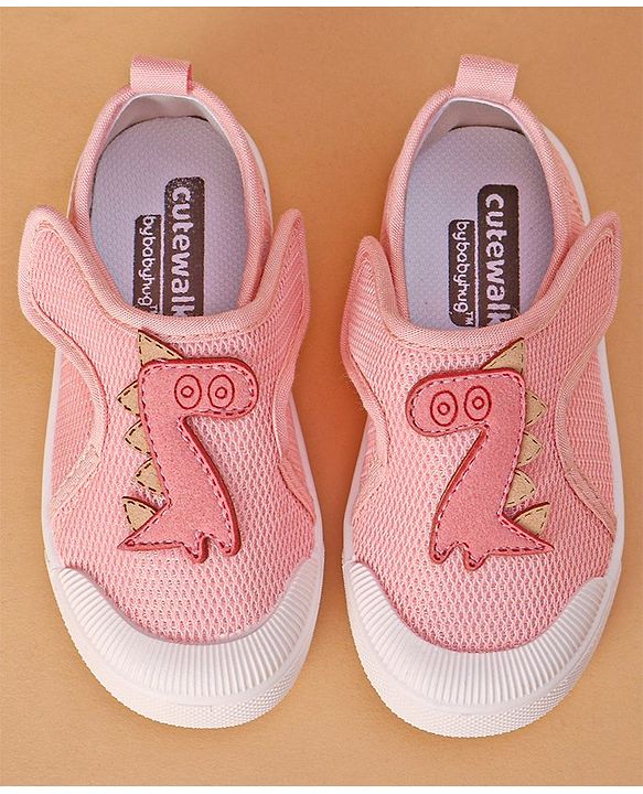 Cute Walk by Babyhug Casual Shoes With Velcro Closure Dino Patch - White Light Pink