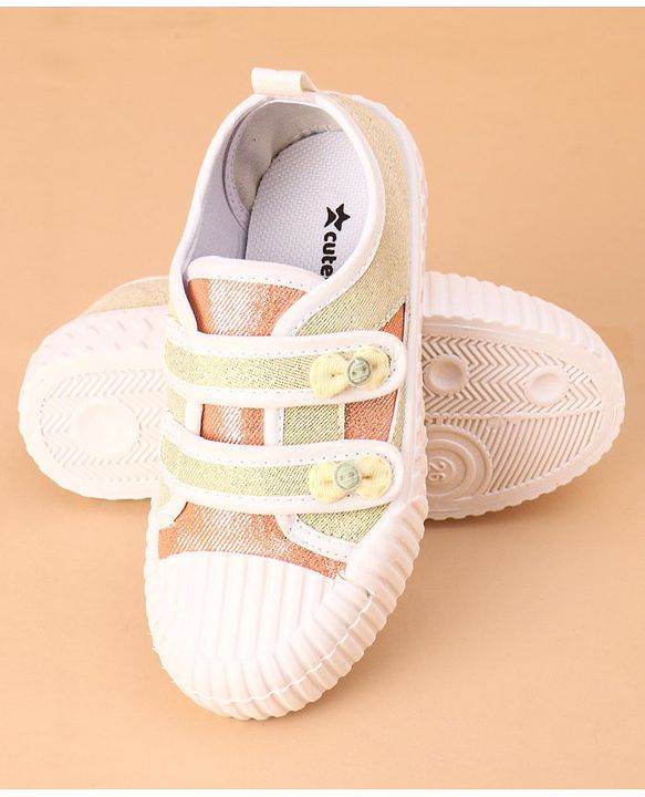 Cute Walk by Babyhug Glitter Casual Shoes with Velcro - Golden