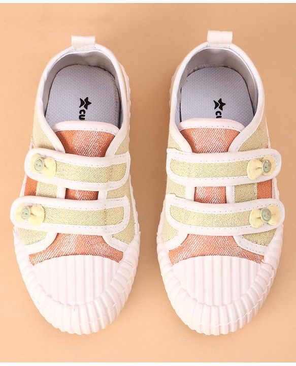 Cute Walk by Babyhug Glitter Casual Shoes with Velcro - Golden