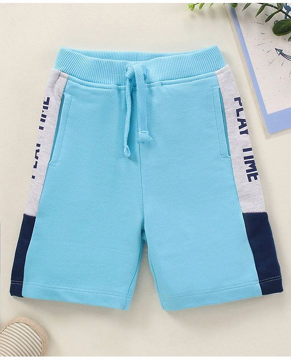Babyhug Knit Knee Length Text Printed Shorts - Blue
